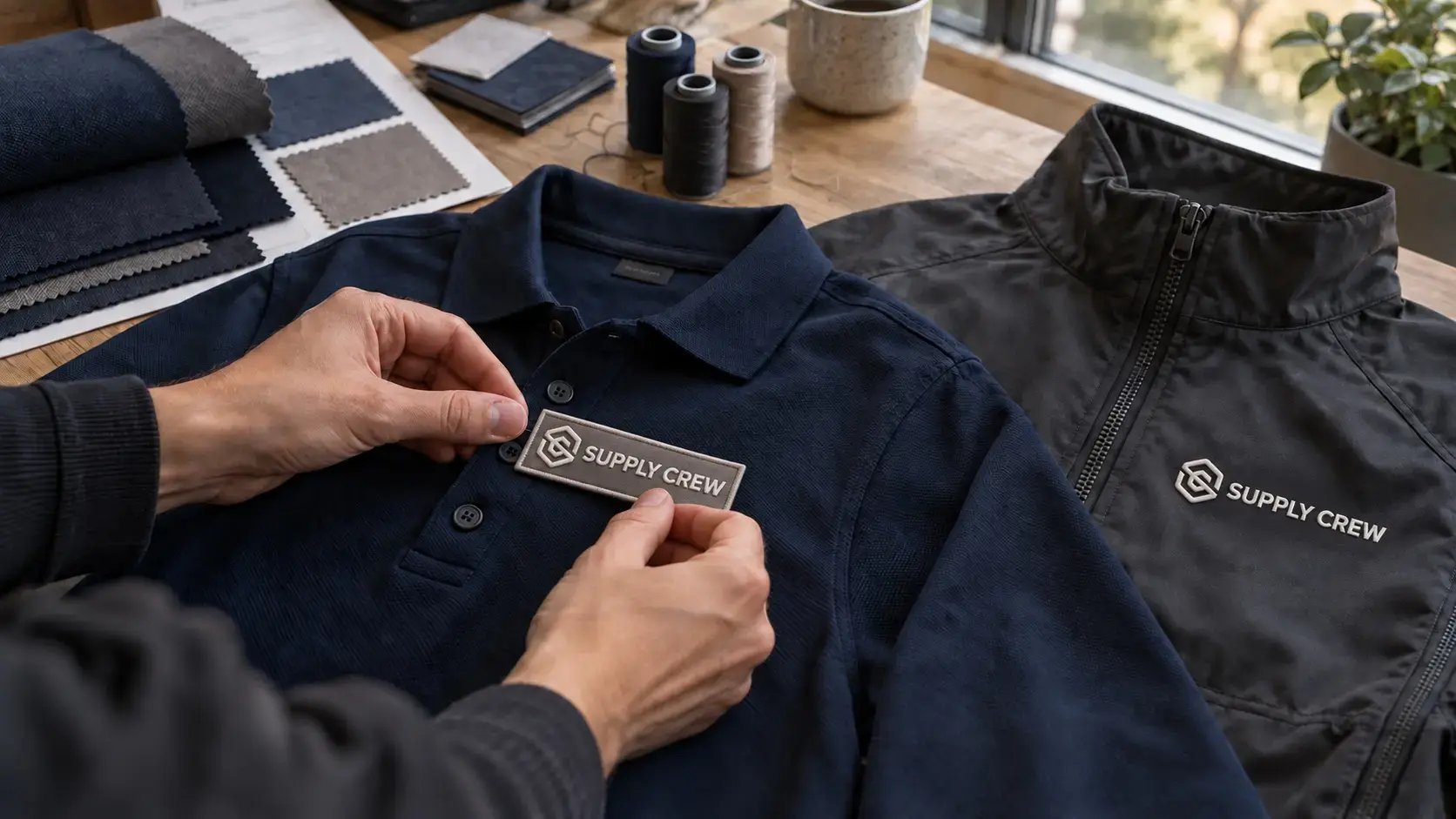 Supply Crew logo patch on jacket