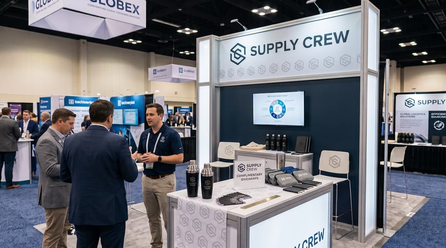 Tradeshow Giveaway - 3 men discussing business
