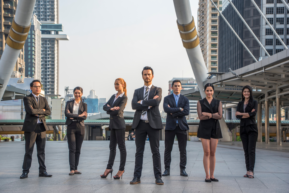a team in corporate uniforms presenting a professional image